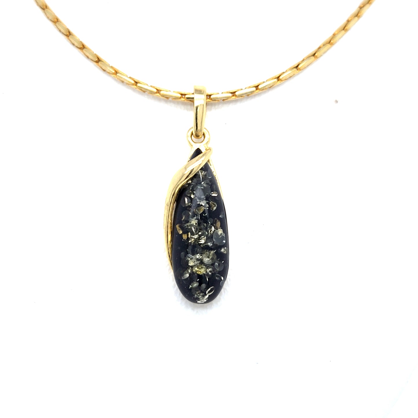Minimalistischer Bernstein-Anhänger aus 24k vergoldetem 925 Sterling Silber