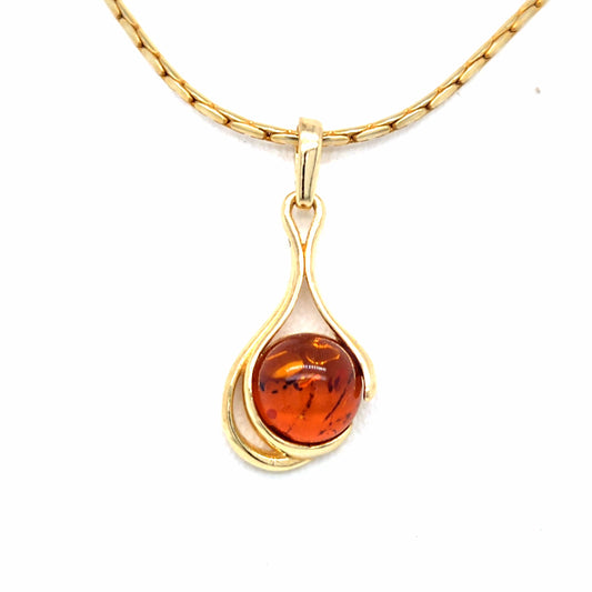 Minimalistische Barnsteen Hanger van 24k verguld 925 Sterling Zilver