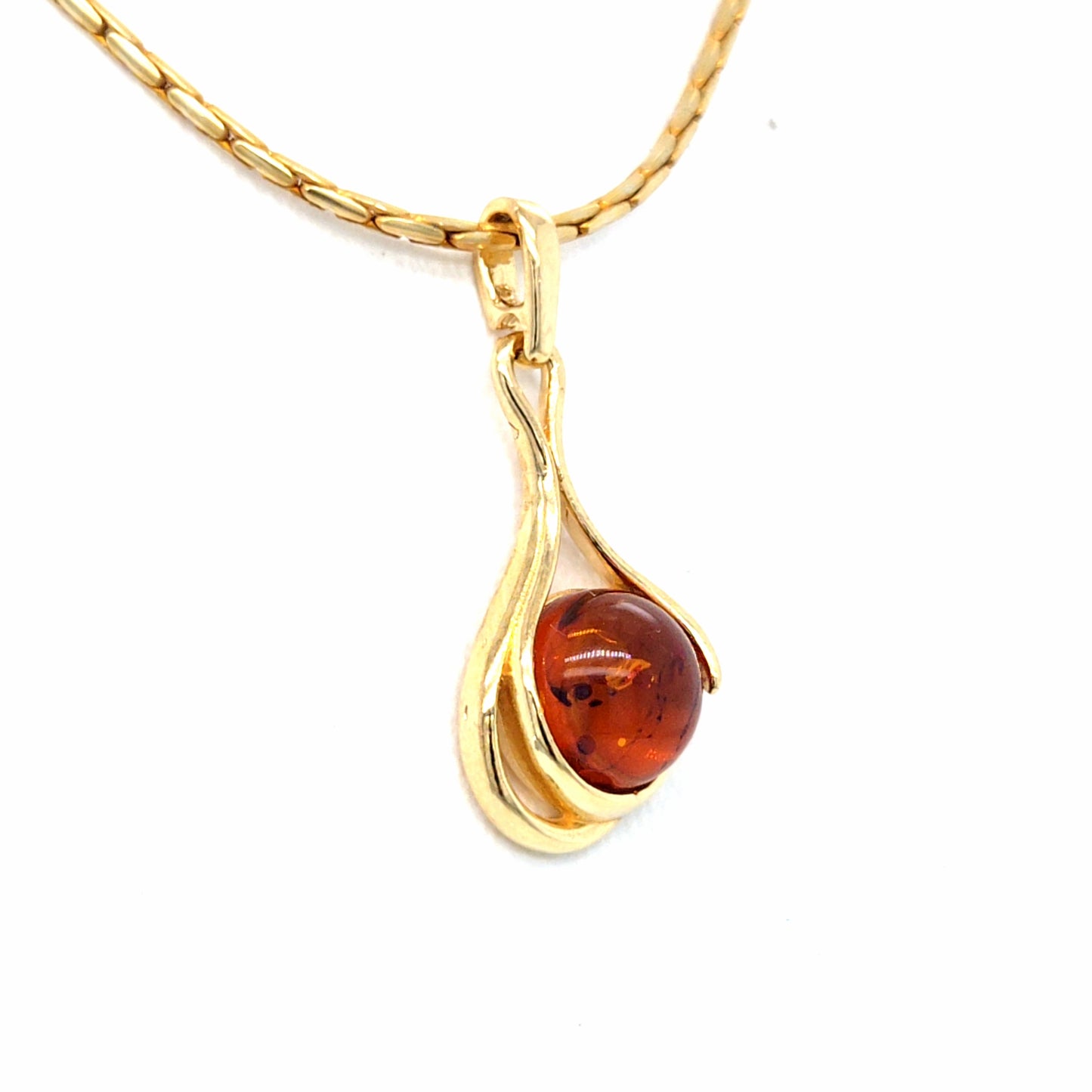 Minimalistischer Bernstein Anhänger aus 24k vergoldetem 925 Sterling Silber