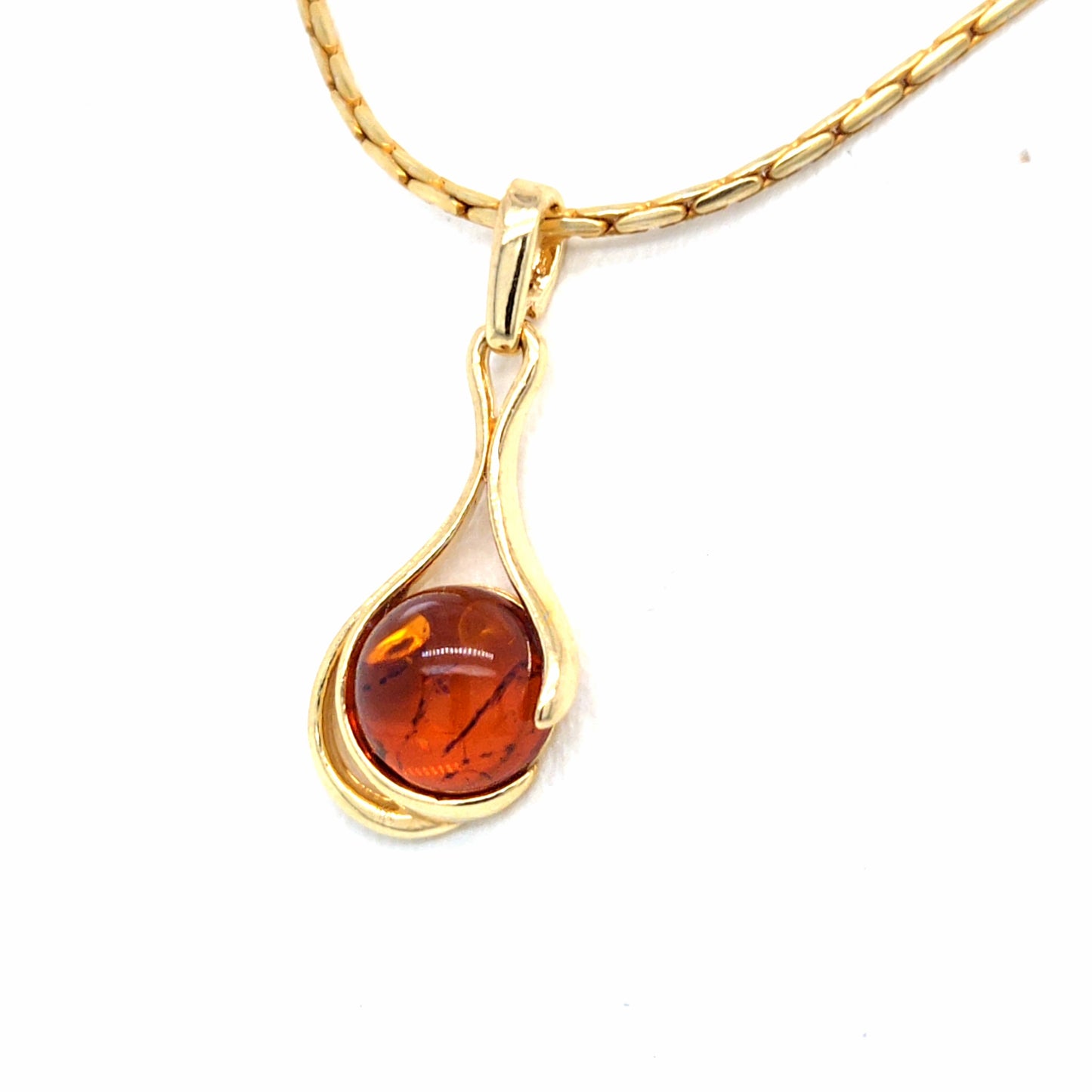 Minimalistischer Bernstein Anhänger aus 24k vergoldetem 925 Sterling Silber