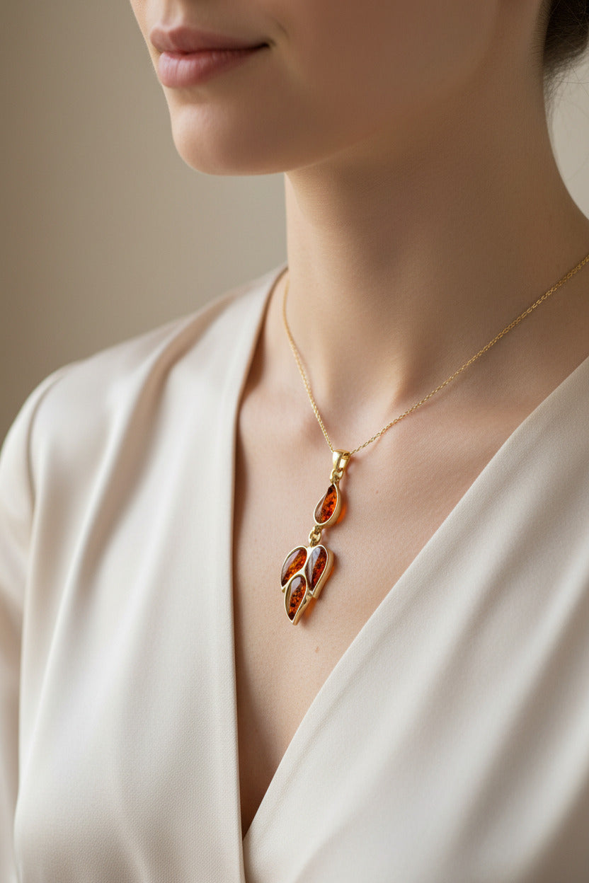Subtle Amber Pendant - 24K Gold Plated 925 Sterling Silver