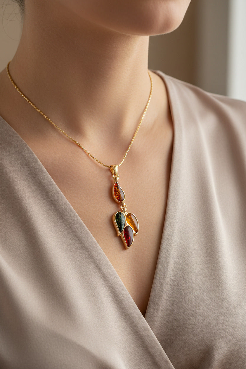 Subtle Amber Pendant - 24K Gold Plated 925 Sterling Silver
