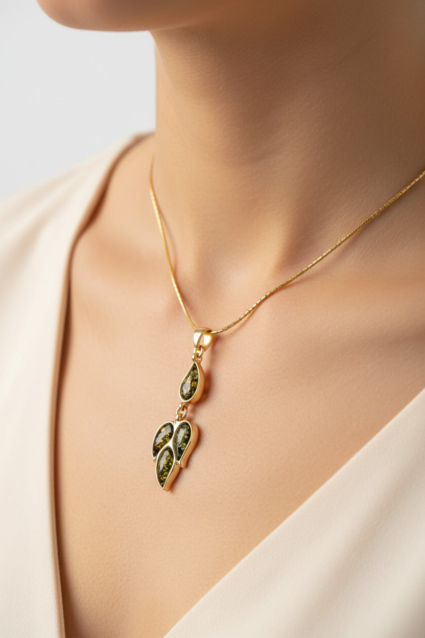 Subtle Amber Pendant - 24K Gold Plated 925 Sterling Silver