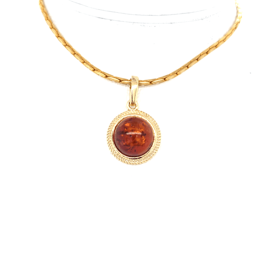 Ostsee Bernstein Anhänger klein rund vergoldet