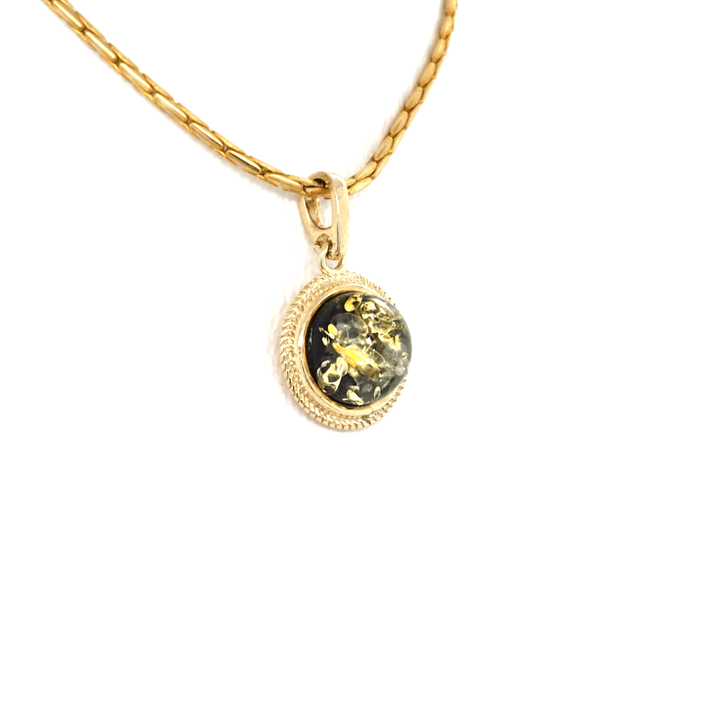 Ostsee Bernstein Anhänger klein rund vergoldet