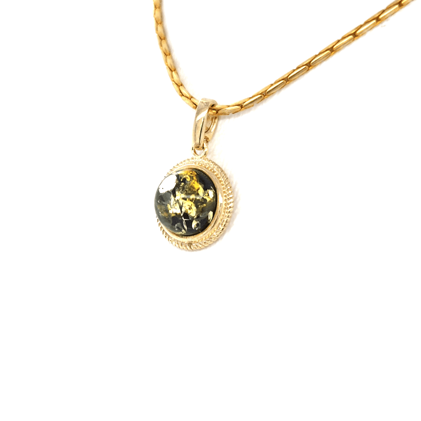 Ostsee Bernstein Anhänger klein rund vergoldet