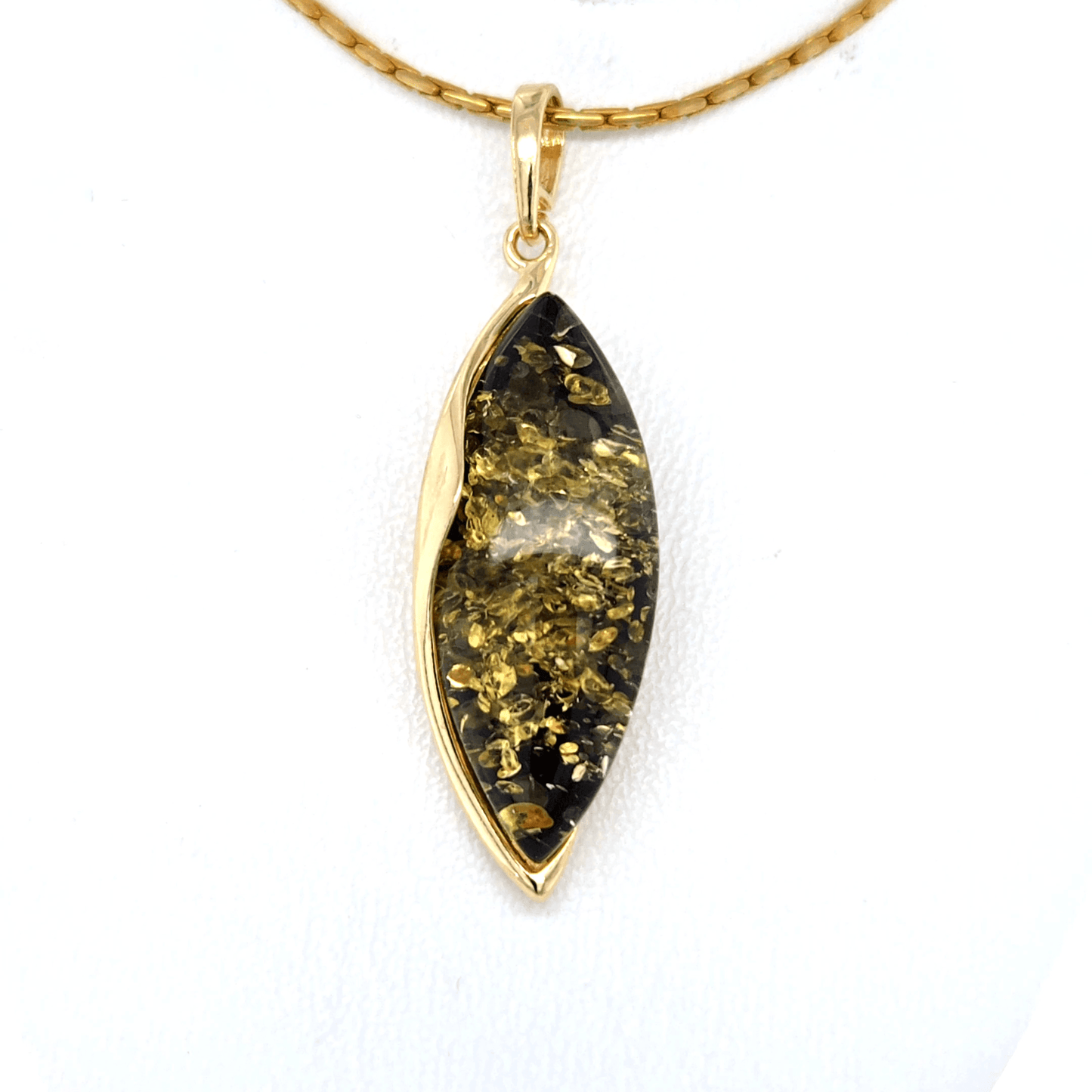 Baltic Amber Pendant Slim 925 Silver Gold Plated
