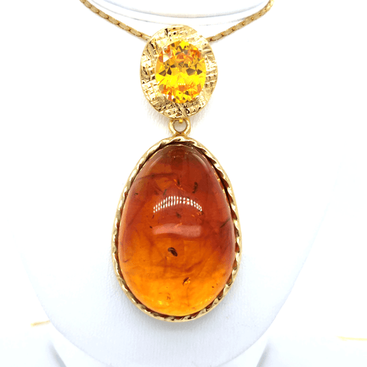 Ostsee Bernstein Anhänger mit Citrin vergoldet