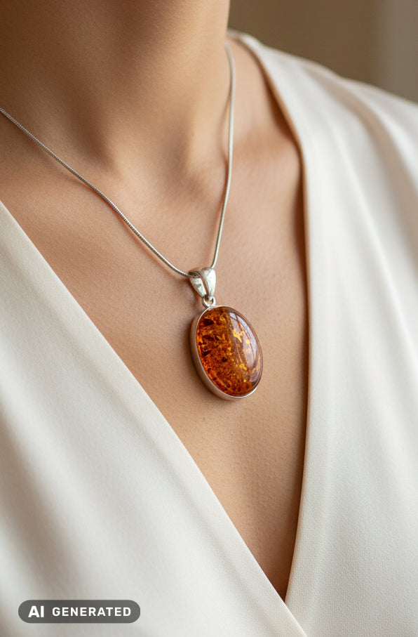 Oval elegant bärnstenshänge silver 925  
