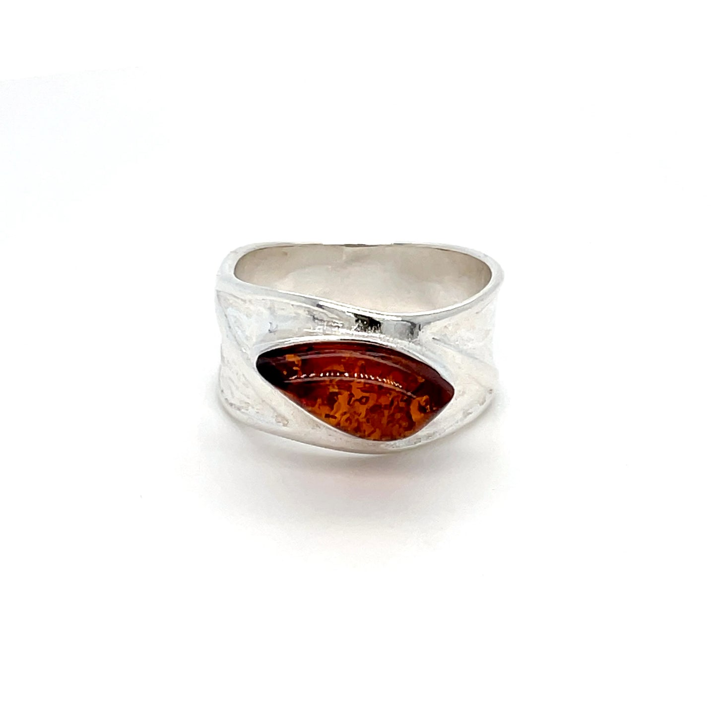 Silberring mit echtem Bernstein – modernes Design