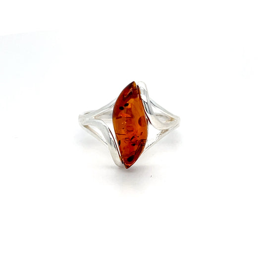Narrow designer ring with amber