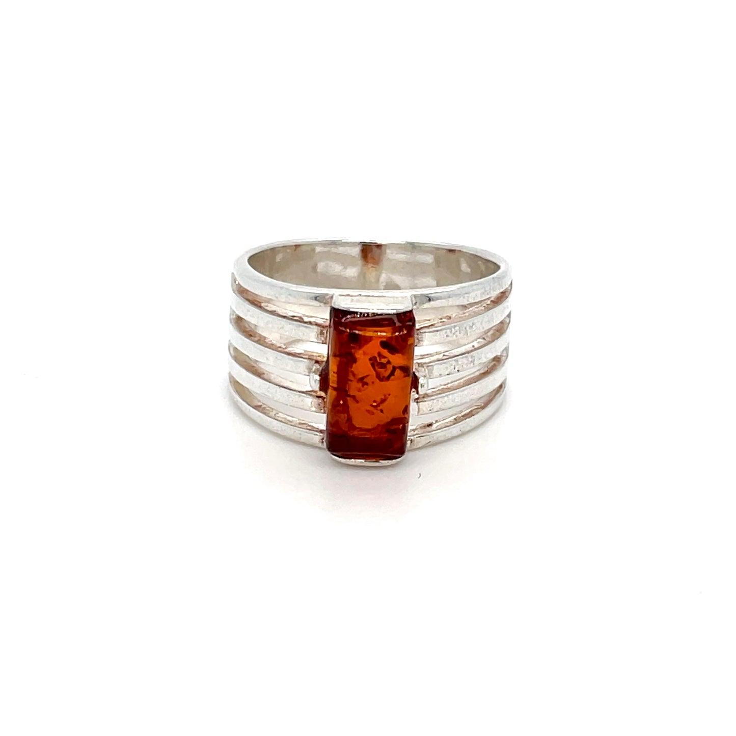 Rechteckiger Bernsteinschmuck im Silberring