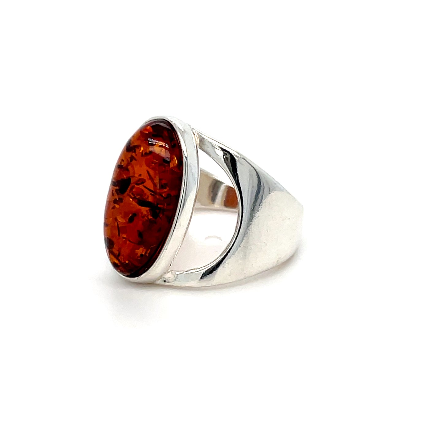 Dames zilveren ring met echte barnsteen in warme kleur