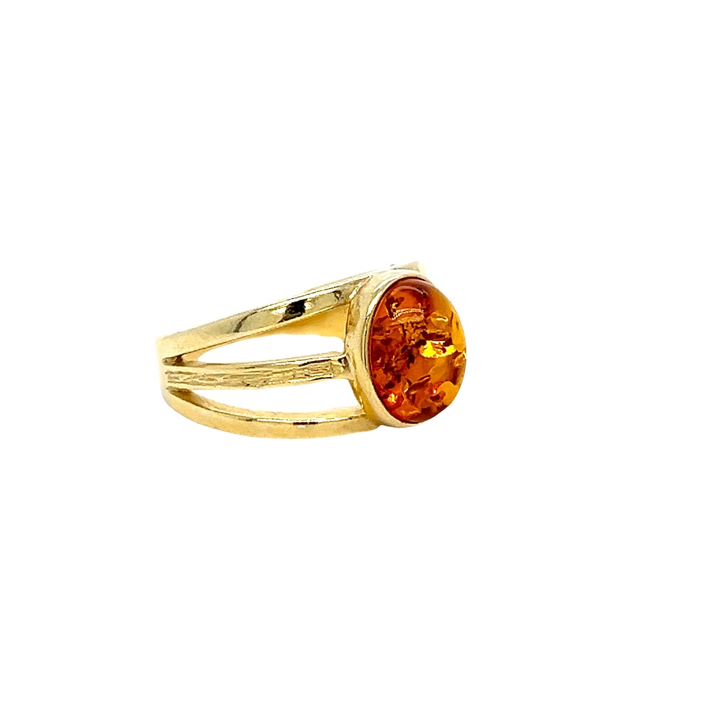 Modern amber ring made of gold-plated silver