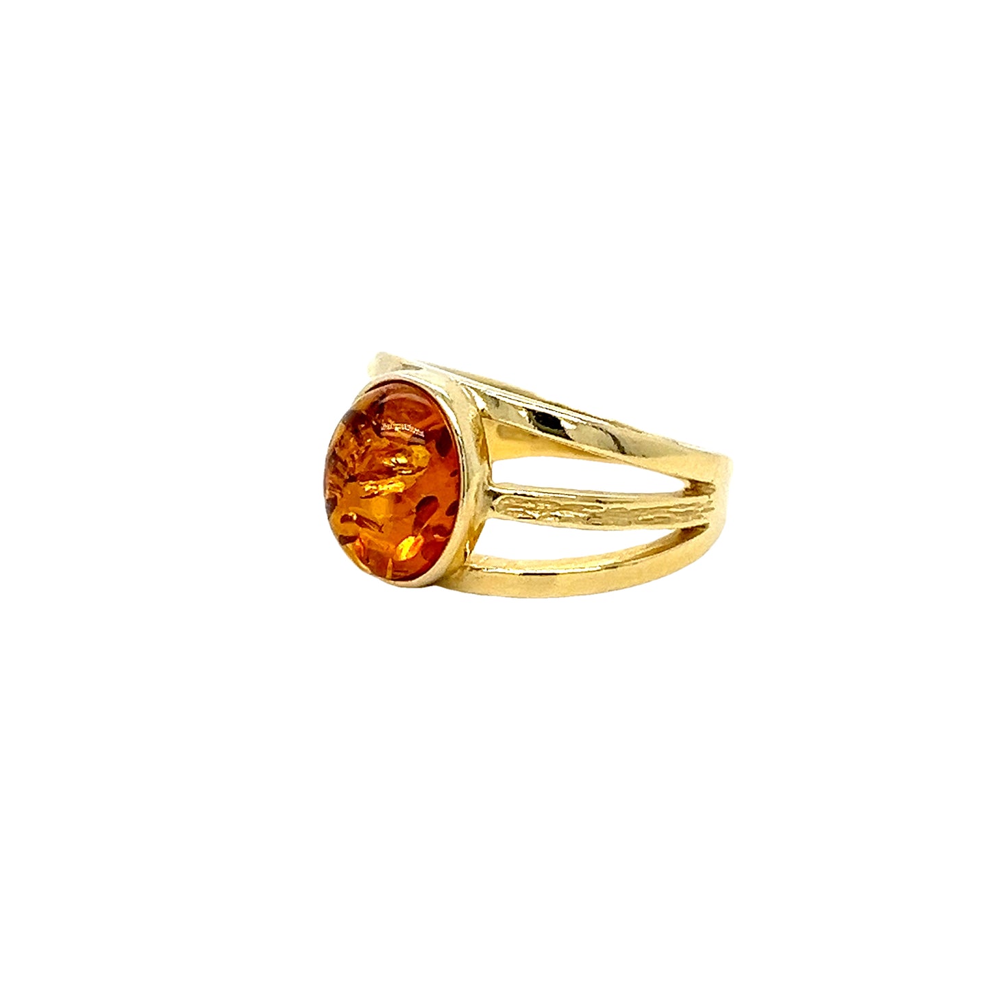 Modern amber ring made of gold-plated silver
