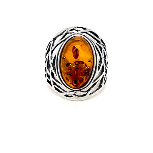 Moderner Damenring mit echtem Bernstein