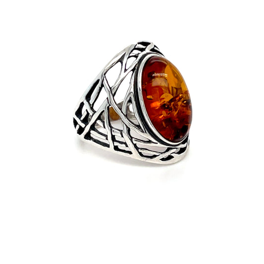 Modern women's ring with genuine amber
