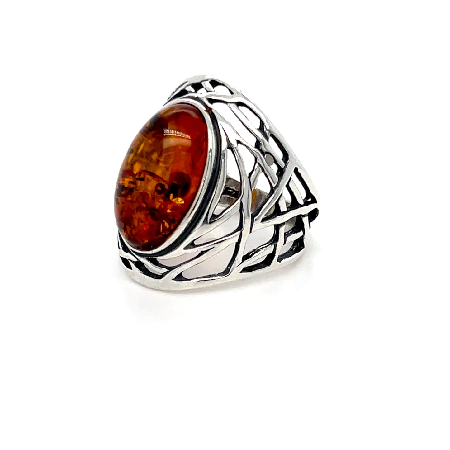 Moderner Damenring mit echtem Bernstein