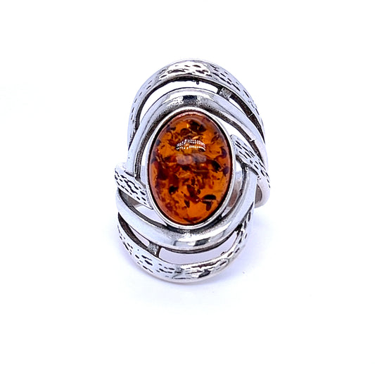 Handcrafted silver ring with amber – bold
