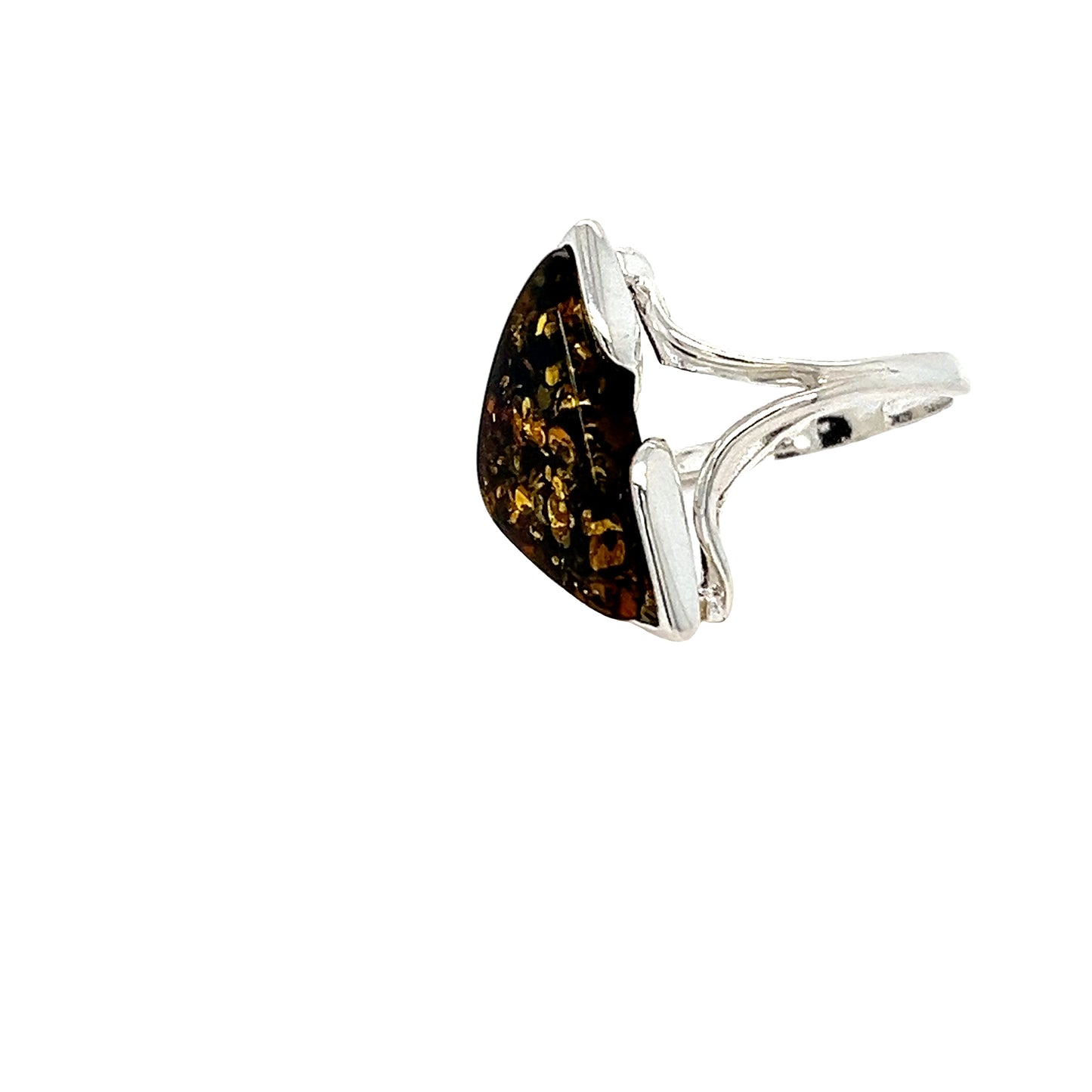 Grüner Bernstein Ring 925 Silber – markante Optik