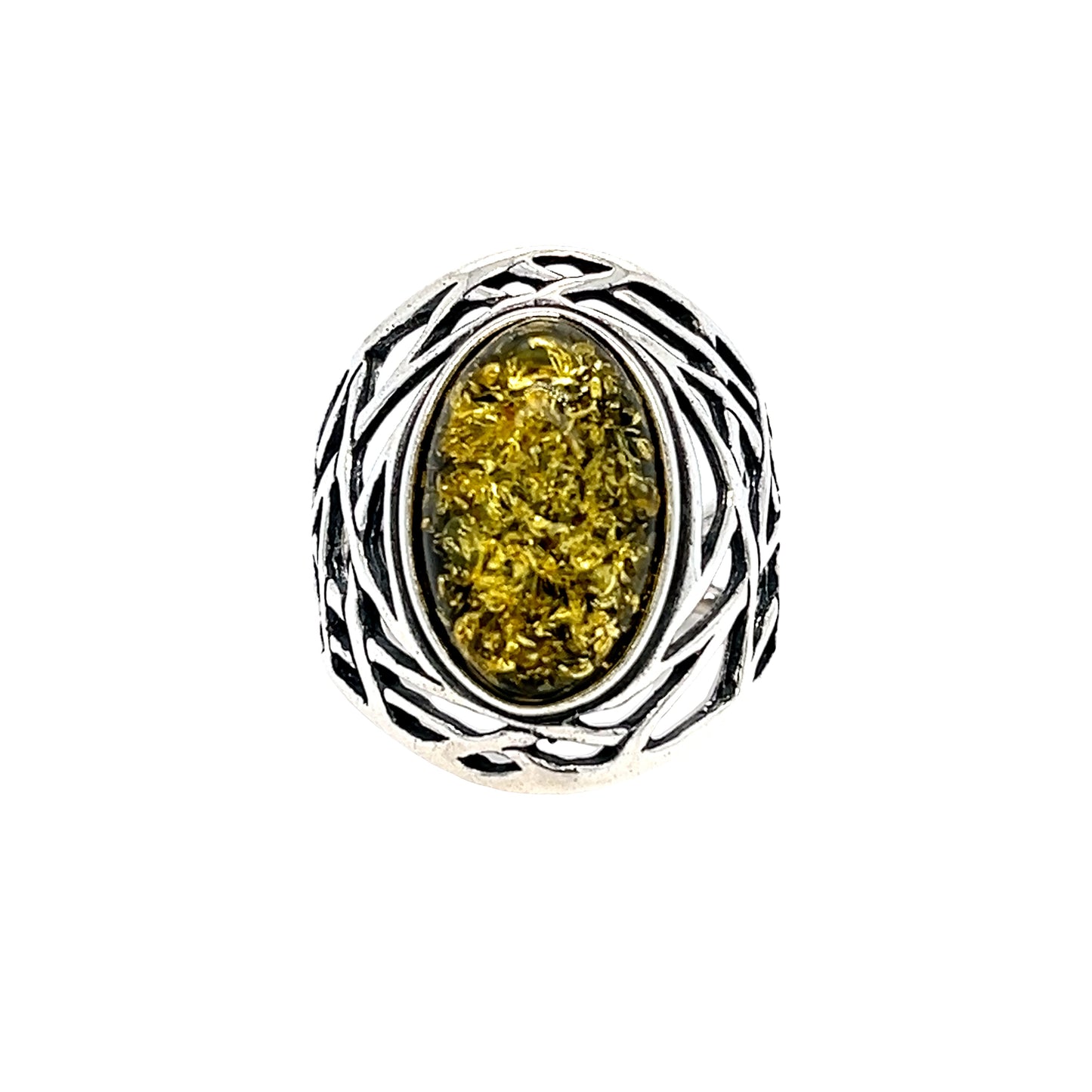 Grüner Bernstein – massiver edler Silberring