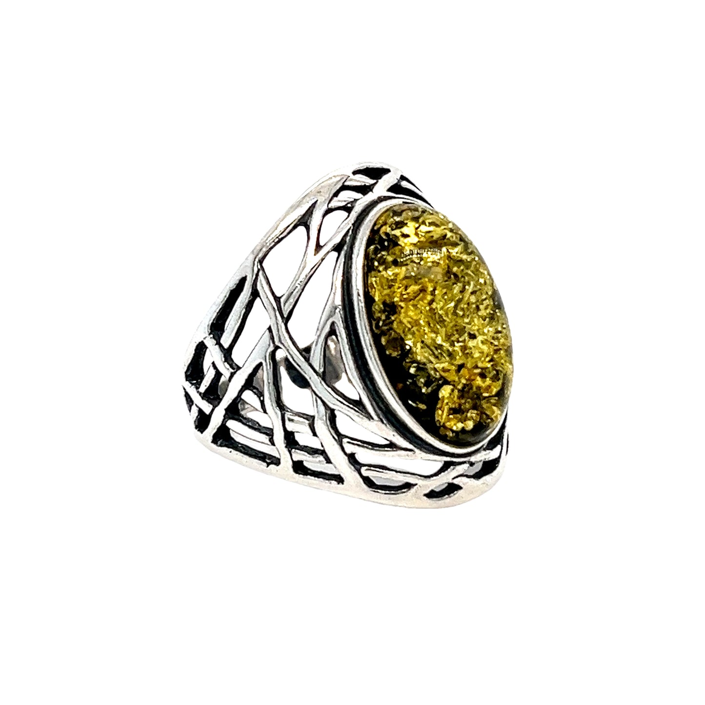 Grüner Bernstein – massiver edler Silberring