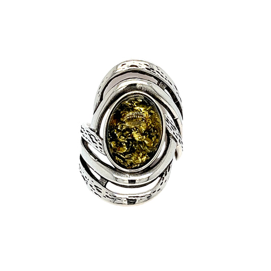 Opulente vintage zilveren ring met barnsteen