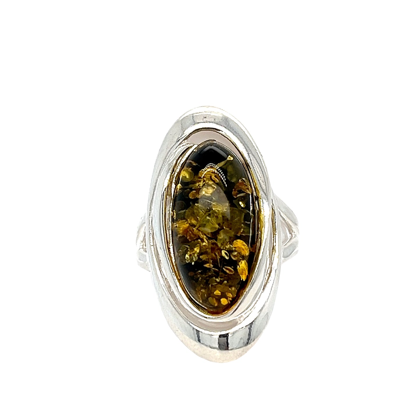 Statement ring with green amber