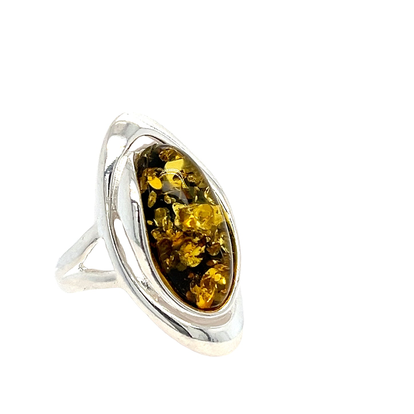 Statement ring with green amber