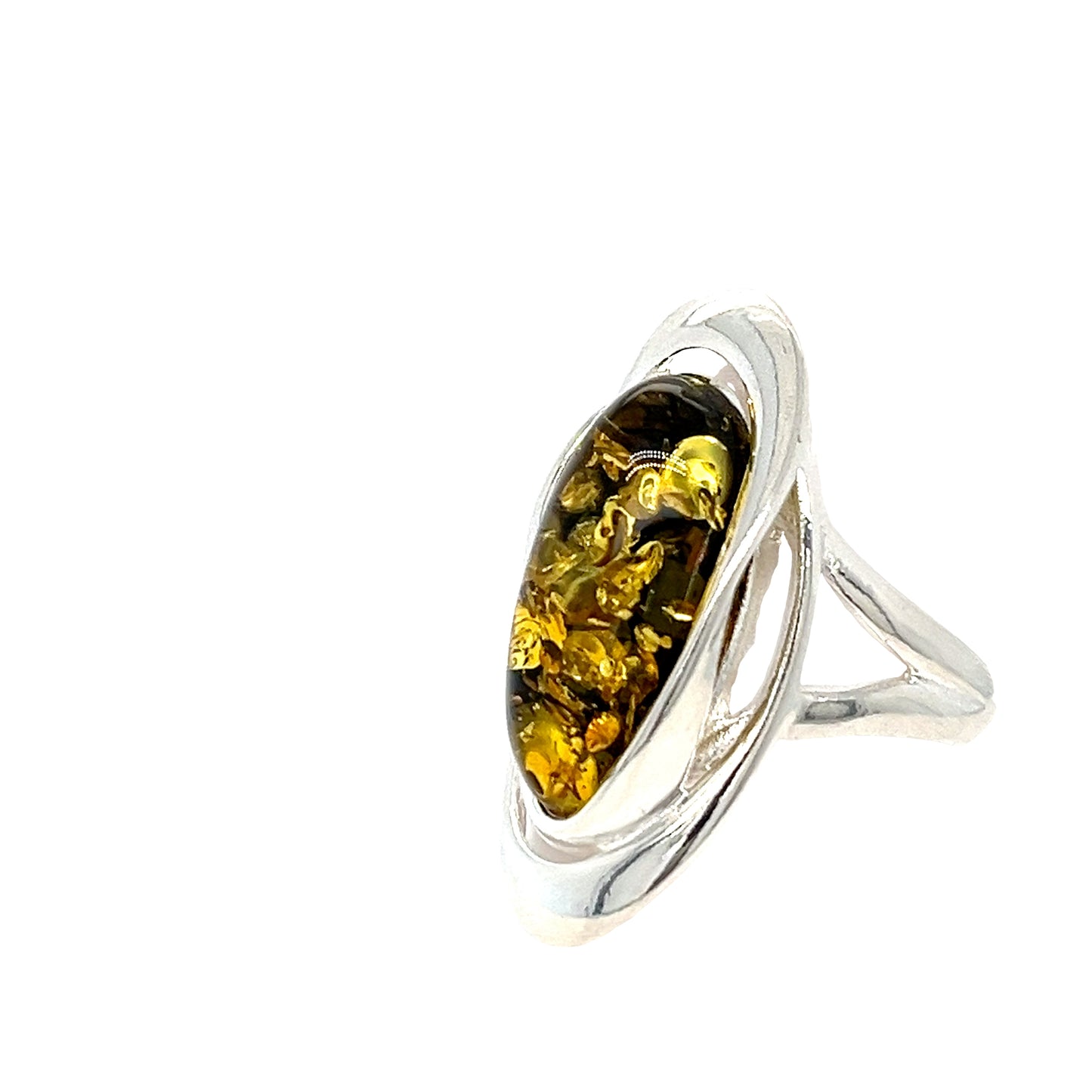 Statement ring with green amber