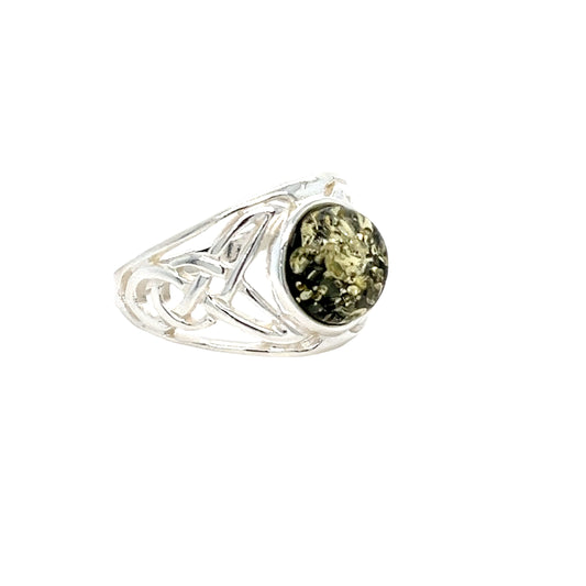 Handgemaakte zilveren ring met barnsteen – Statement ring