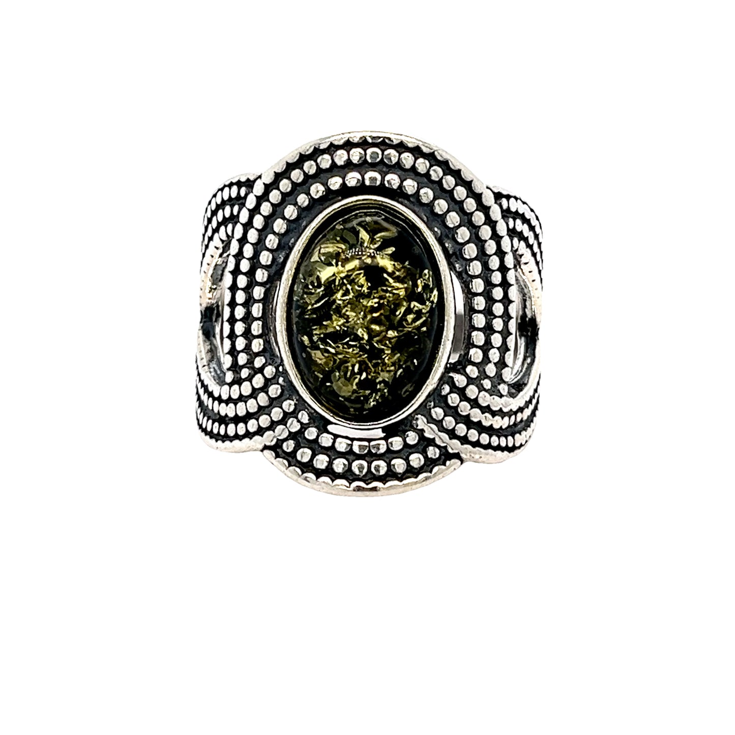 Vintage zilveren ring met groene barnsteen