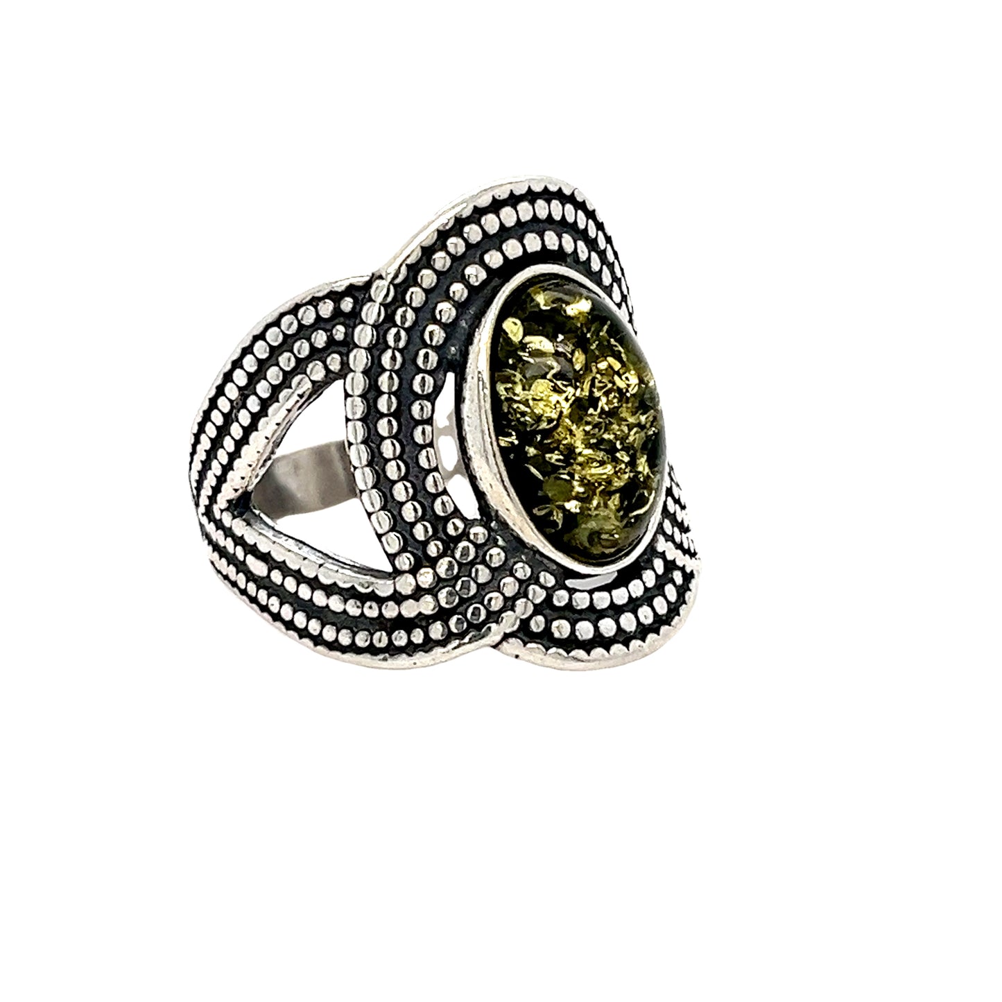 Vintage zilveren ring met groene barnsteen