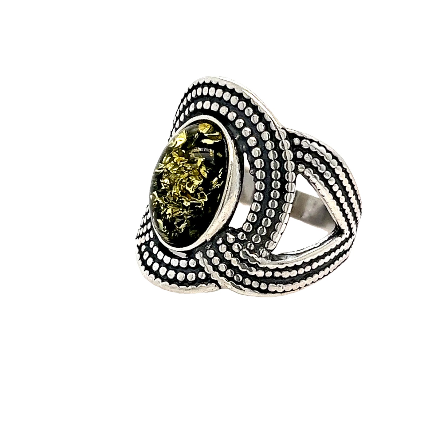 Vintage zilveren ring met groene barnsteen