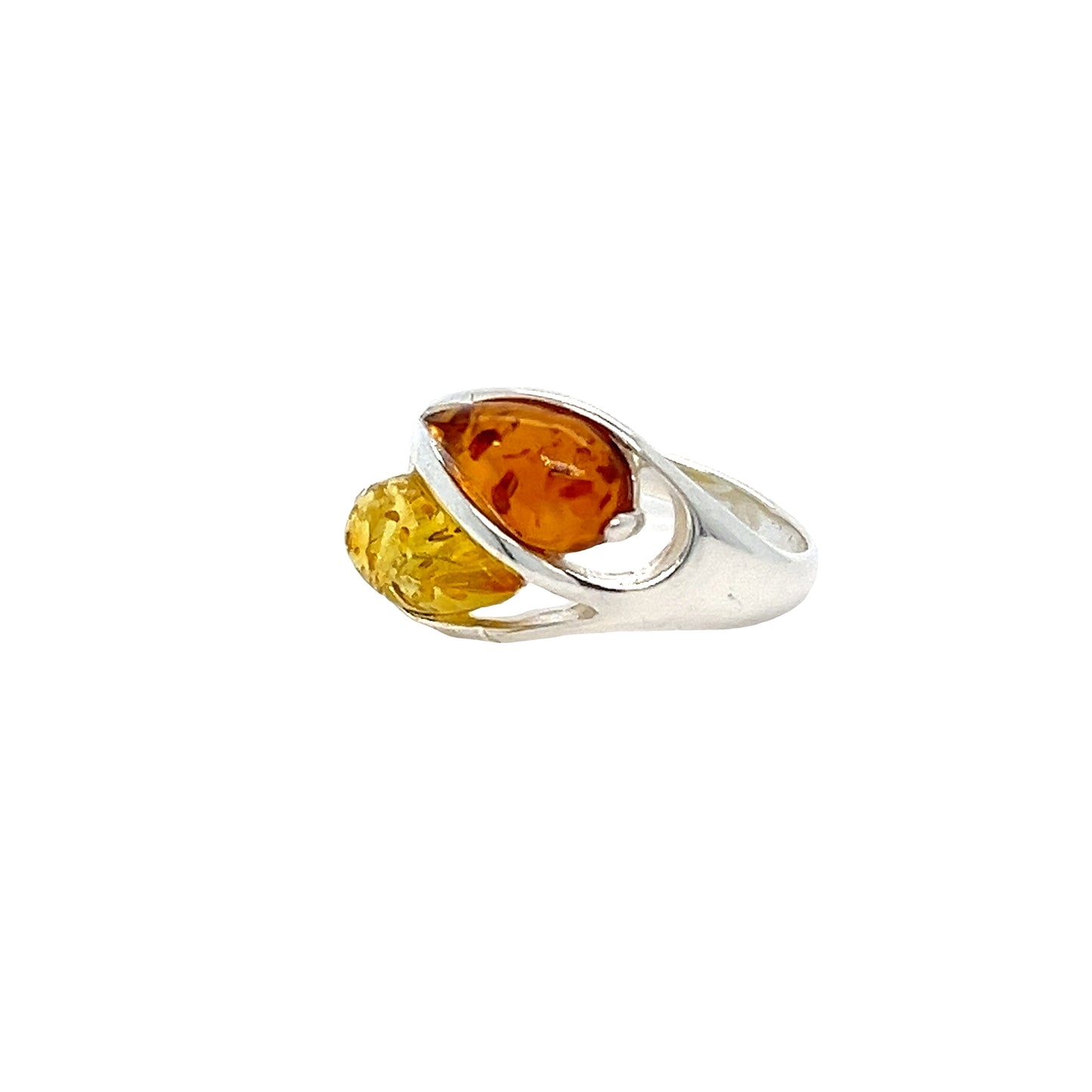 Elegant designer ring with yellow and red amber