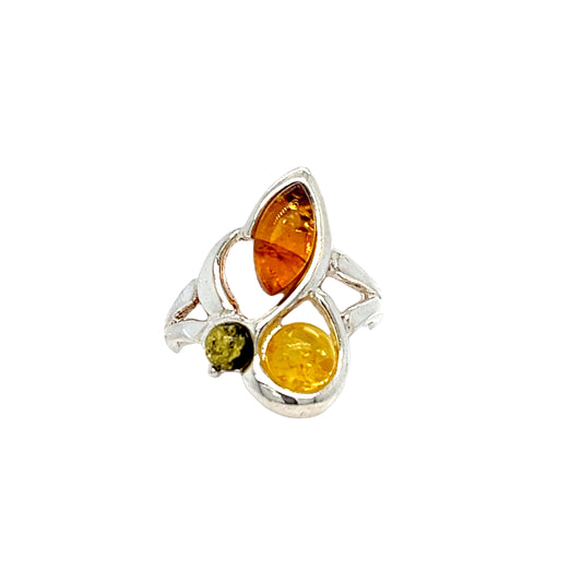 Unique amber ring made of 925 silver
