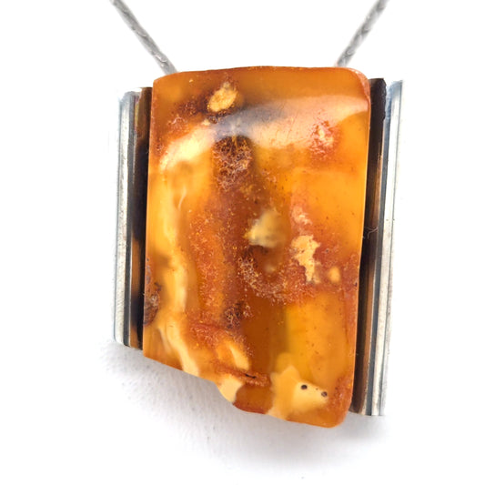 Men's pendant made of 925 sterling silver with genuine amber – unique piece