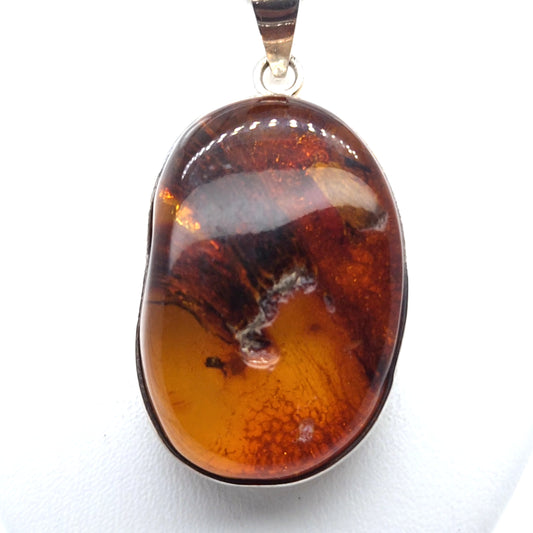 Striking men's silver pendant with genuine amber – unique piece