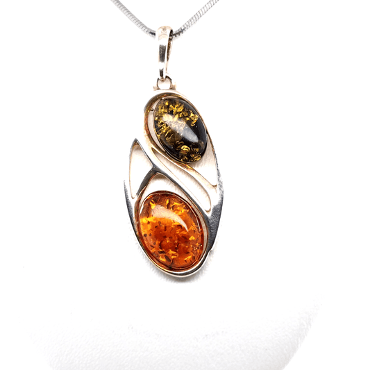 Designer Amber Pendant Silver with two Amber Stones