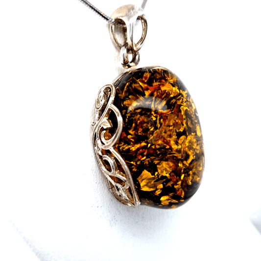 Unikat Bernstein Anhänger grün 925 Silber