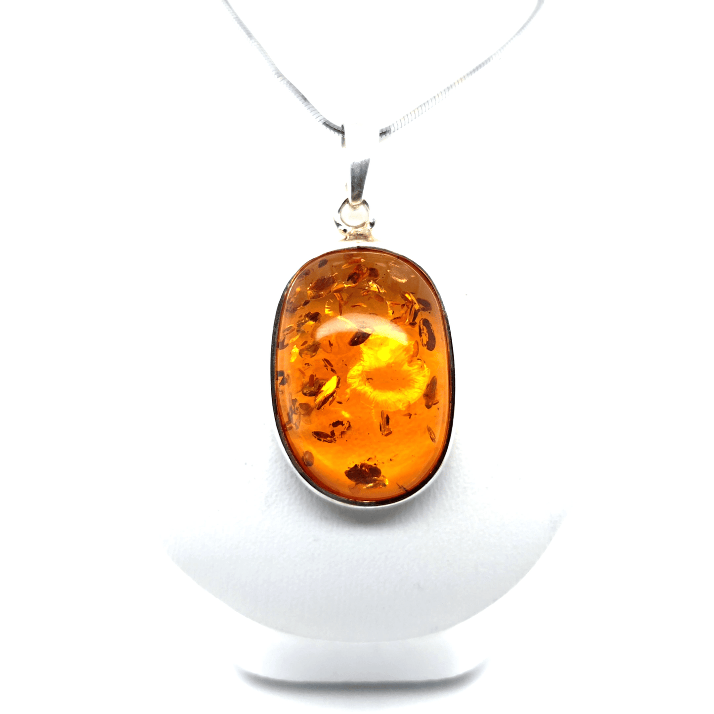 Oval Amber Pendant Orange Silver 925