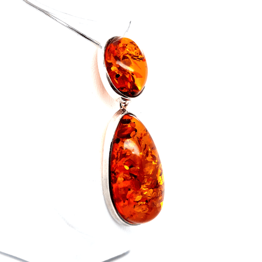 Doppel Bernstein Anhänger Silber 925 orange elegant