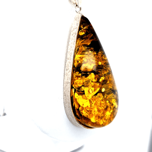 Tropfen Anhänger Bernstein grün Silber 925