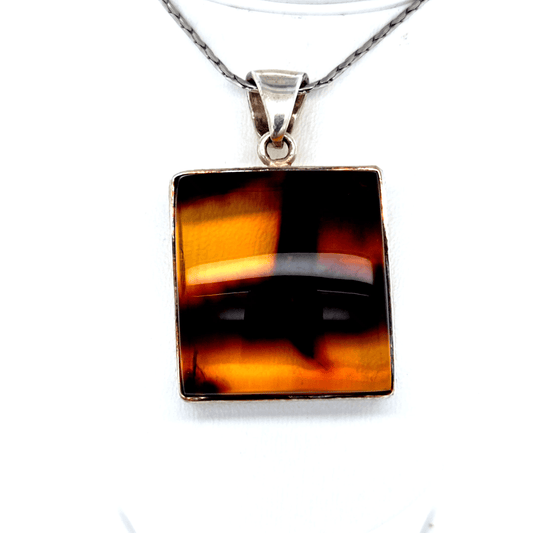 Quadratischer Bernstein Anhänger 925 Silber modern