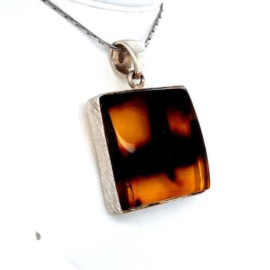 Quadratischer Bernstein Anhänger 925 Silber modern