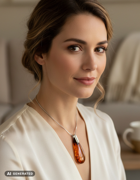 Pendentif en ambre naturel – tons chauds de cognac en pièce unique