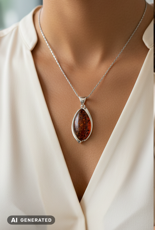Pendentif moderne en argent véritable avec ambre lumineux