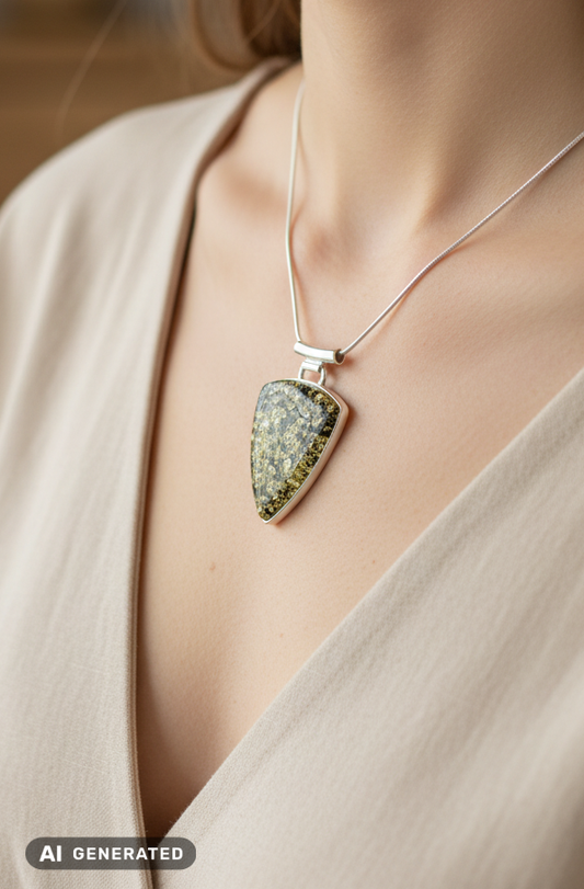 Pendentif moderne en ambre unique pour femme complet avec chaîne