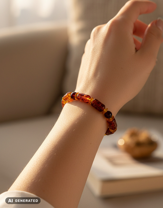 Bijoux naturels : bracelet en ambre sur bande élastique