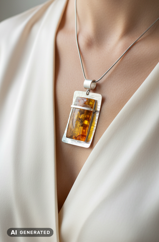 Pendentif en titane avec véritable ambre unique